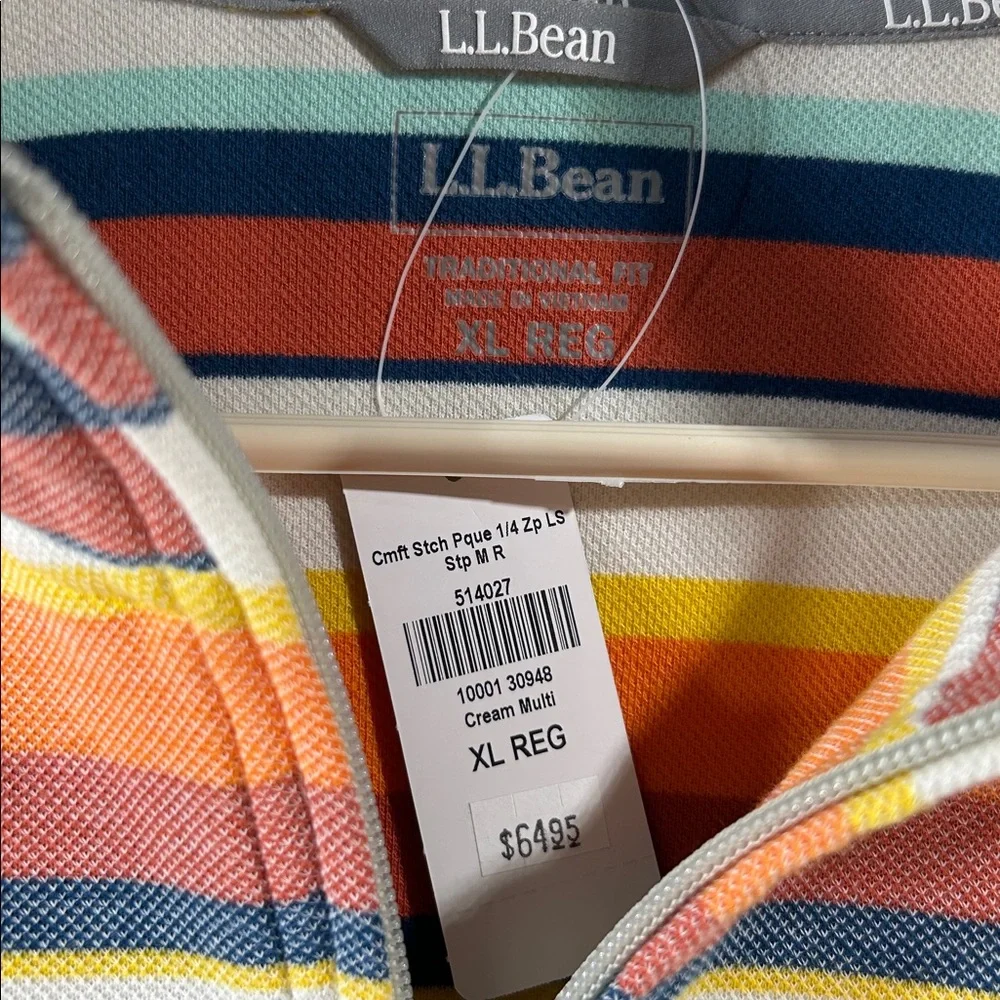 NWT L.L. Bean Comfort Stretch Pique Striped Quarter Zip Pullover Men’s Size XL
